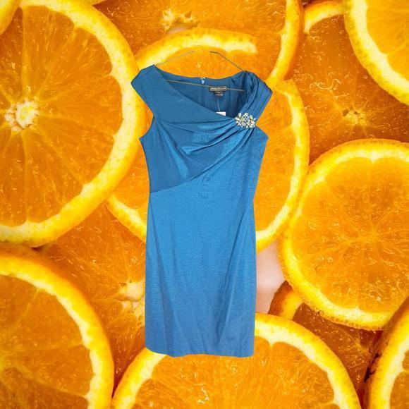 New Jessica Howard Blue Iridescent with Jeweled‎ Shoulder Dress Size 12 - Picture 4 of 7